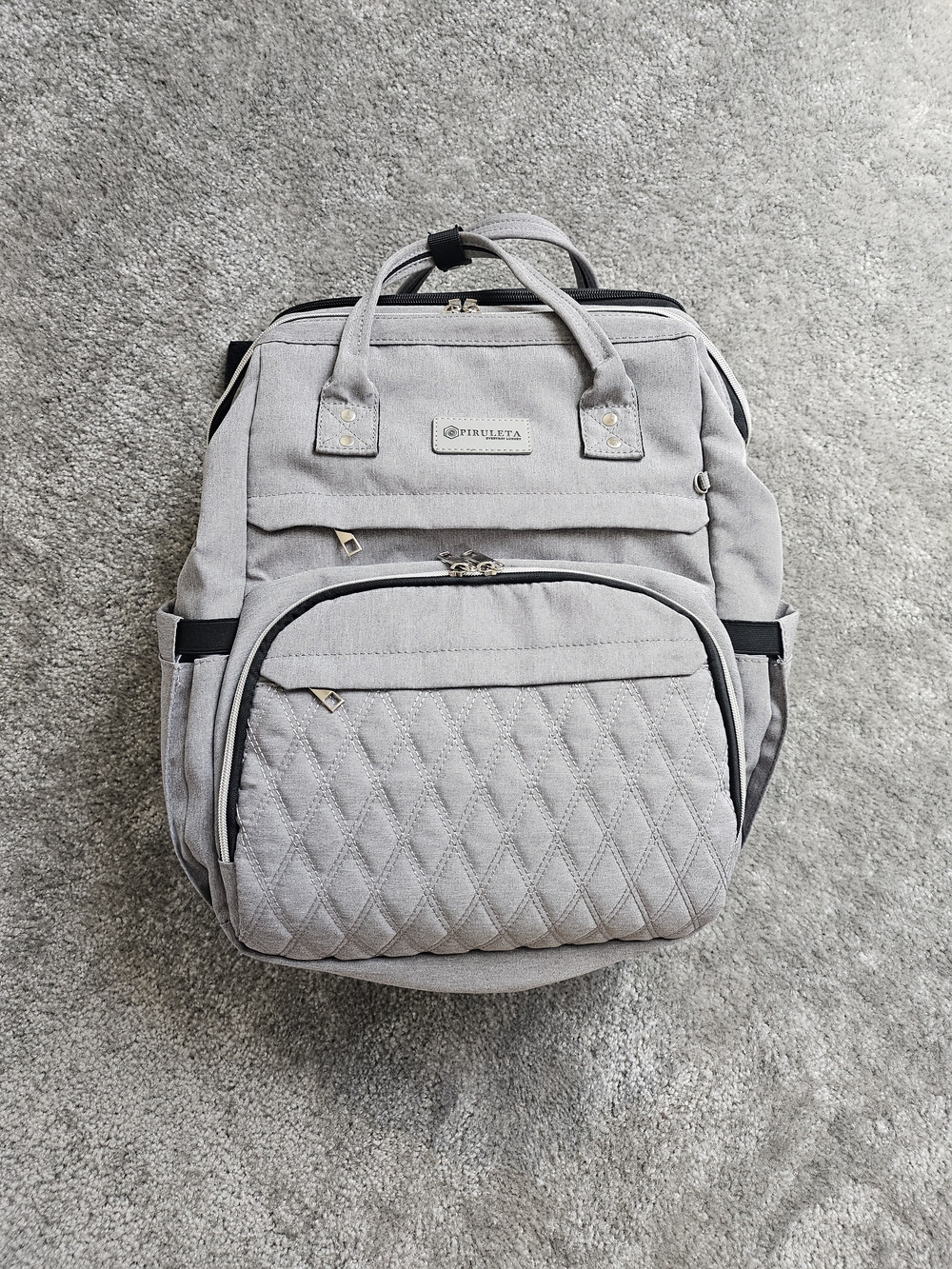 Piruleta Light Gray Quilted Diaper Bag Backpack